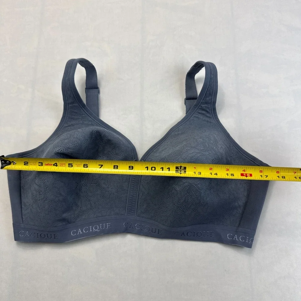Cacique Bra Womens 44DD Blue Lace Wireless Comfort Support Adjustable Straps